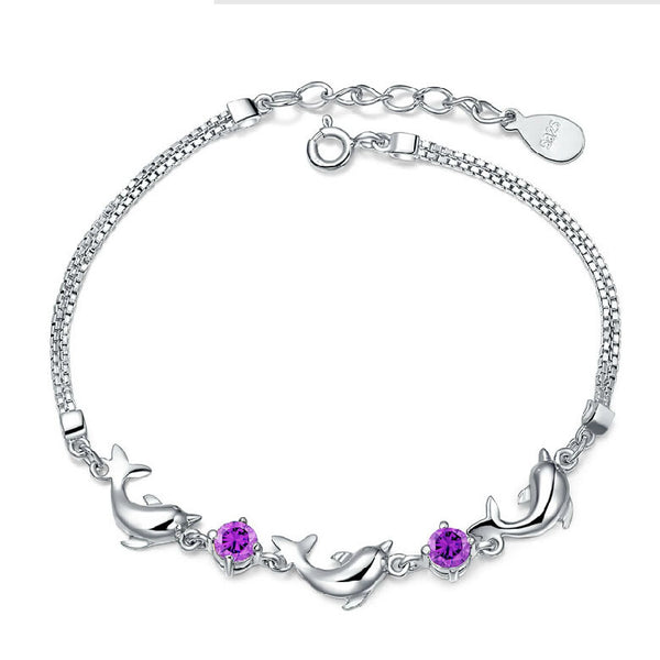 925 Silver Bracelet features dolphin desgin