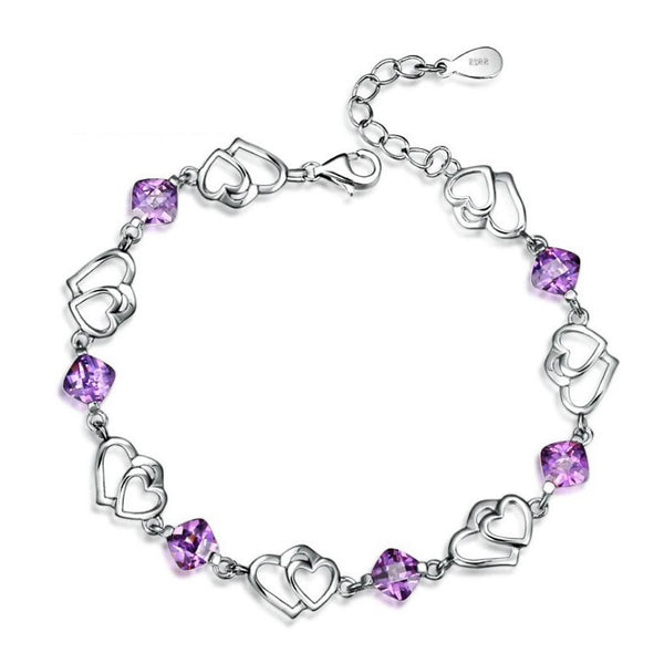 925 Silver Bracelet features a sweet double heart shape design