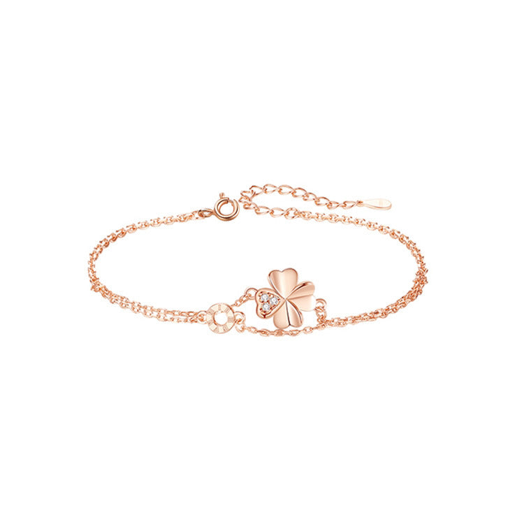 925 Silver Bracelet features a fortune leaves design