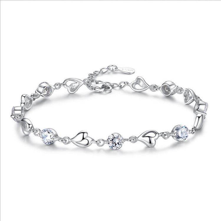 925 Silver Bracelet features heart shape design