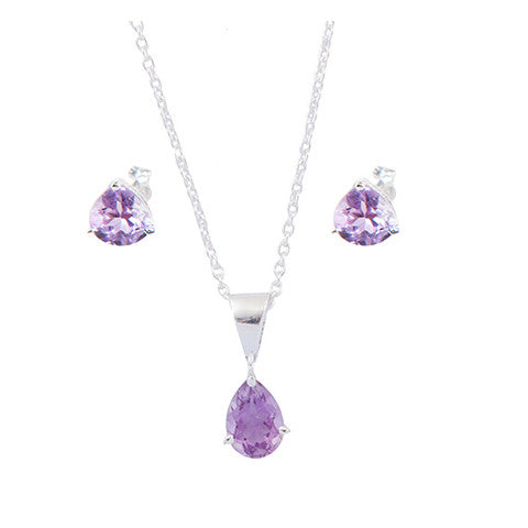 Purple Genuine Amethyst Necklace Earring Set