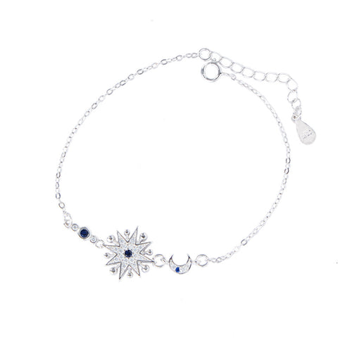 925 Silver Bracelet features star and half moon desgin