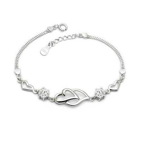925 Silver Bracelet features a double heart shape design
