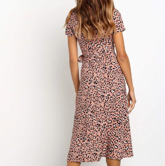 Elegant Leopard Print Chiffon Dress